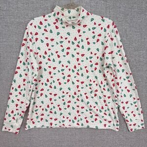 Lands' End‎ Women's Christmas Tree Print Mock Neck Long Sleeve Top Size S